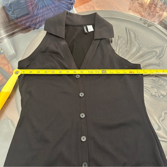 ➕Heavy ribbed jersey Sleeveless Black Button-Up Dress with racer back - Picture 4 of 5